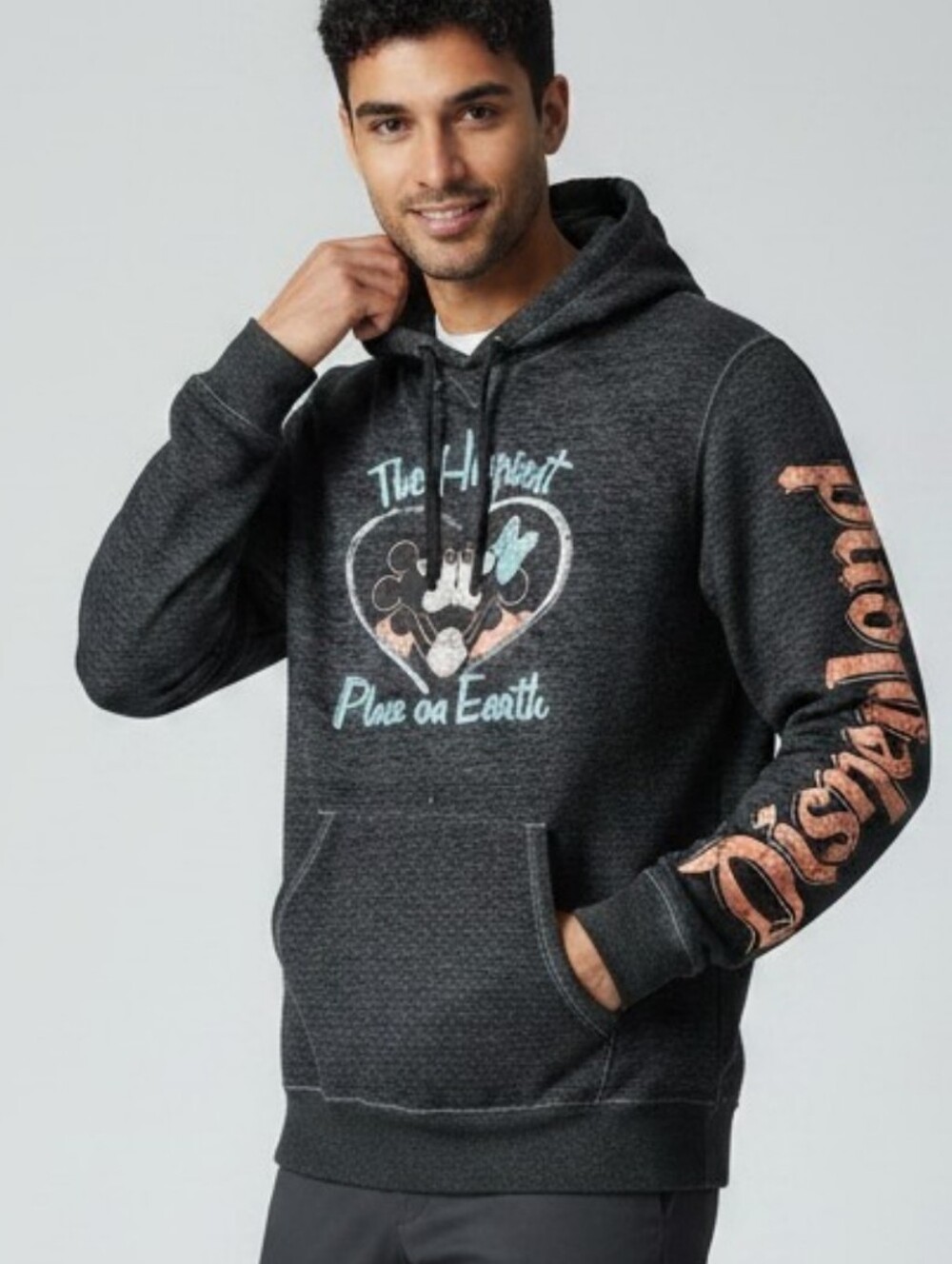 Disney The Happiest Place On Earth Charcoal Graphic Hooded Sweatshirt